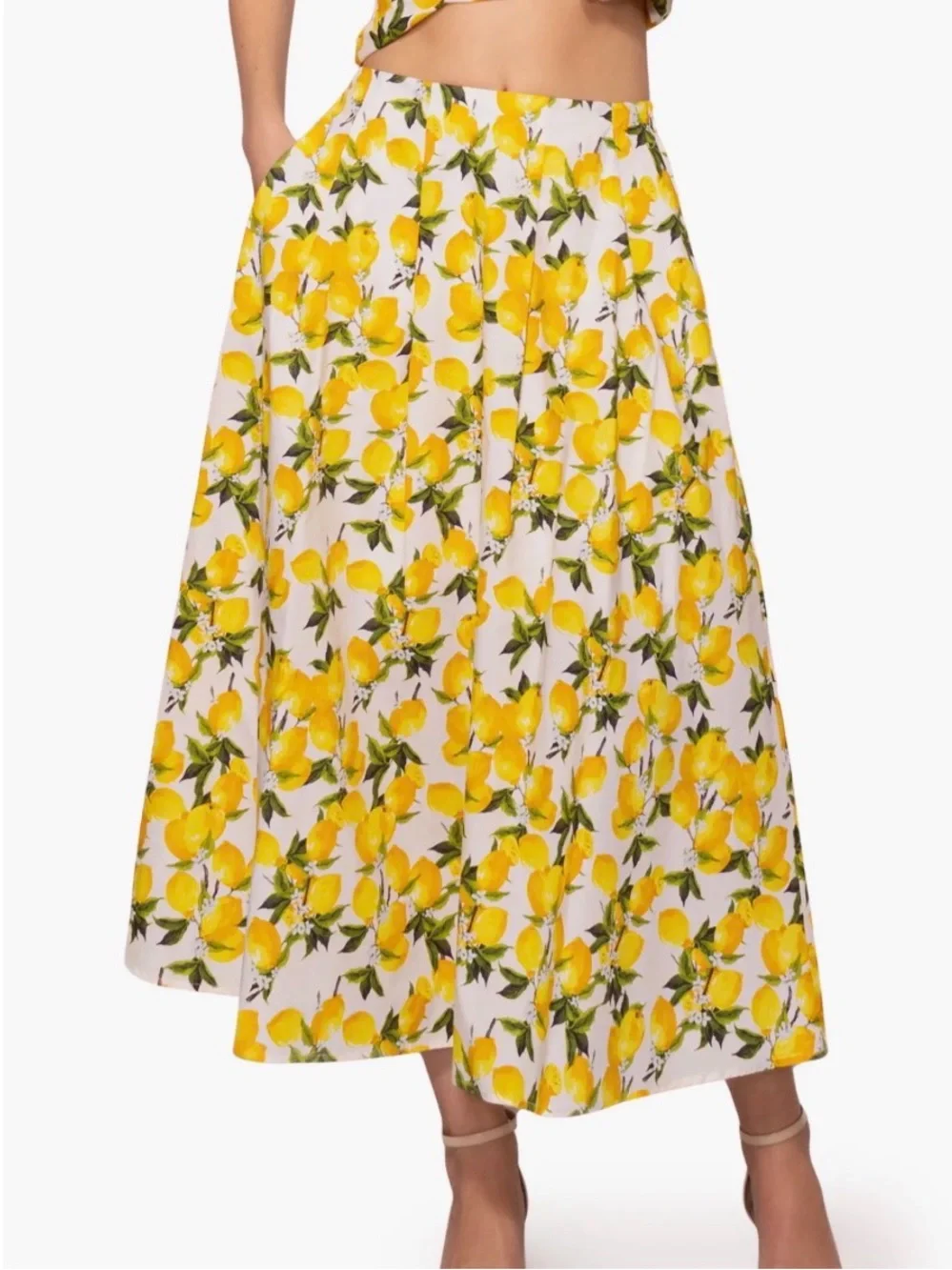 MELLODAY Lemon Poplin A-Line Maxi Skirt, NWT. Size Small